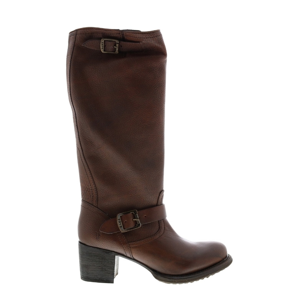 FRYE Vera Leather Slouch Boots, brown, buckle detail, Size 5.5